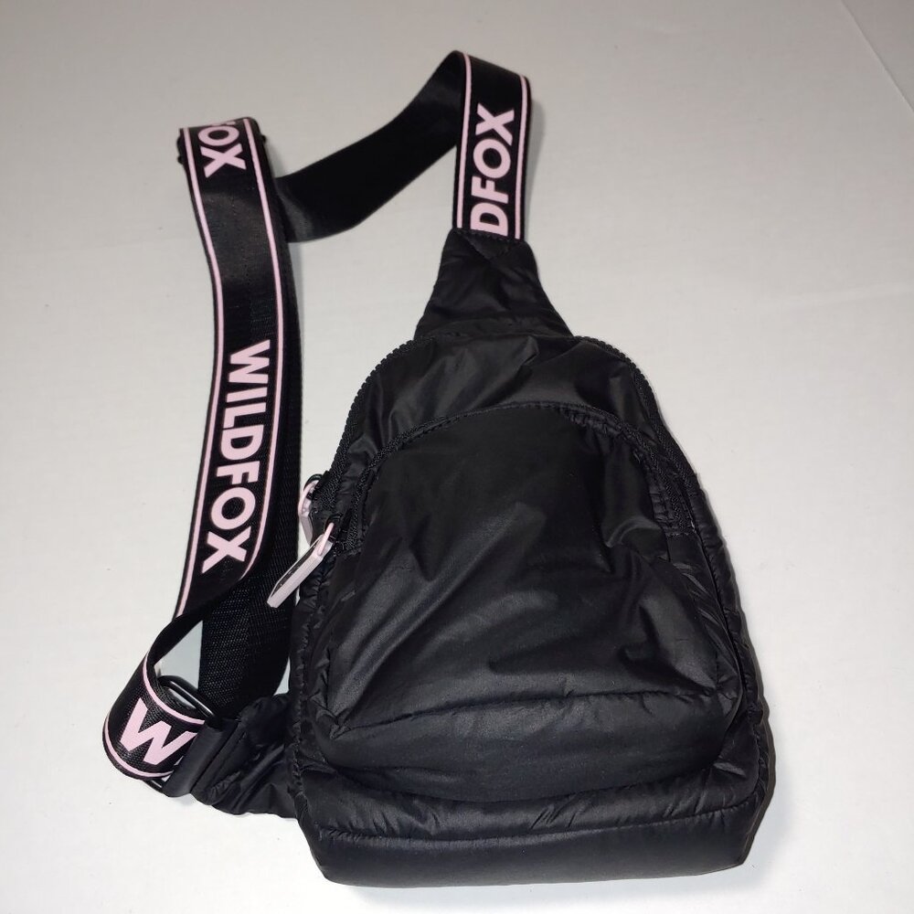 WILDFOX Black & Pink Sling Logo Crossbody Bag Purse OS